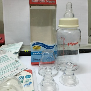 Combo 1 bình sữa Pigeon Streamline 150ml/250ml + 2 núm vú Pigeon thay thế