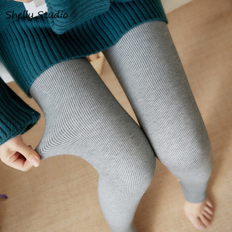 Quần Legging Cotton Phối Nhung Dày Kẻ Sọc Dọc Cá Tính