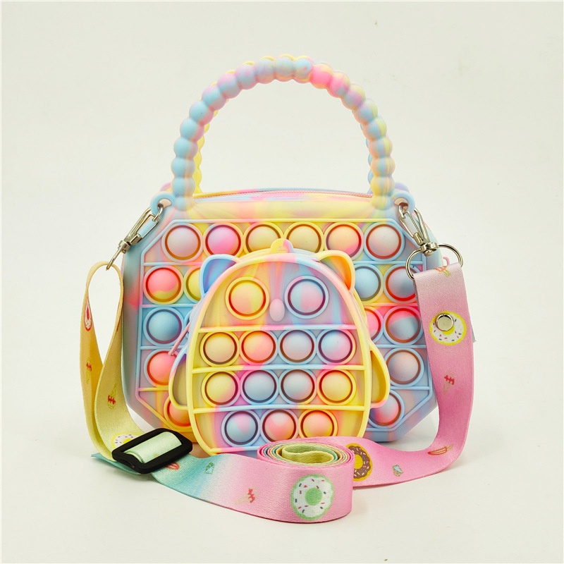 Túi đeo chéo kết hợp đồ chơi bóp bong bóng bằng silicone xinh xắn dành cho bé gái