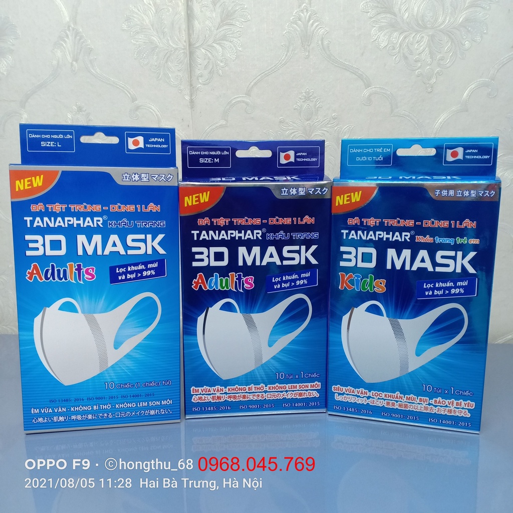 Khẩu trang 3D MASK TANAPHAR lọc khuẩn, mùi và bụi Nhật Bản hộp 10 túi x 1 chiếc