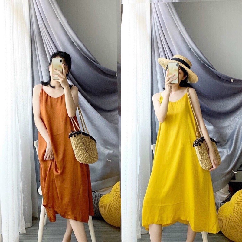 Váy Maxi Lụa Đũi 2 Dây Trơn Dáng Xuông | BigBuy360 - bigbuy360.vn