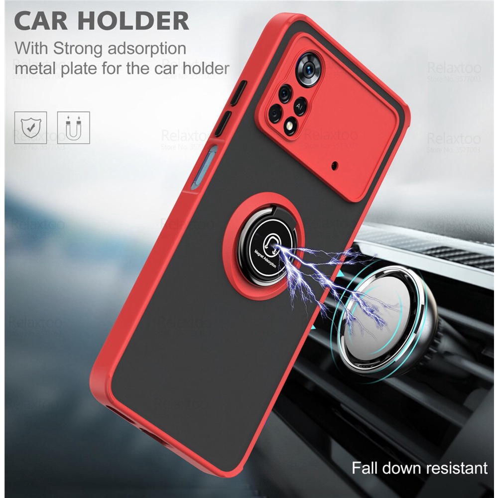For Xiaomi Poco X4 Pro 5G Case Car Magnetic Holder Matte Armor Phone Cover Pocco X 4 Pocox4 x4Pro NFC Camera Protect Stand Coque