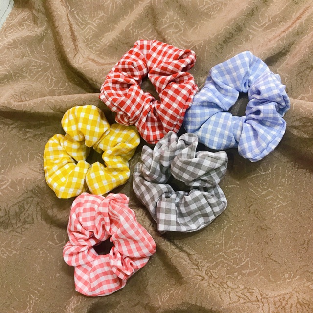 Dây cột tóc vải caro scrunchies phong cách Hàn