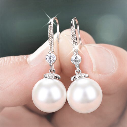 khuyên tai bạc nữ đính hạt trai, chất liệu bạc ta không rỉ