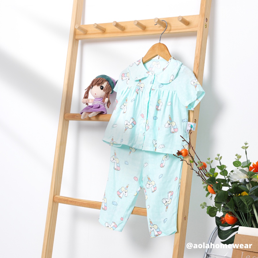 Pijama bé gái tay ngắn quần dài vải xô sợi tre Bamboo Premium hai lớp Áo Lá Homewear BAMG22, đồ ngủ vải xô