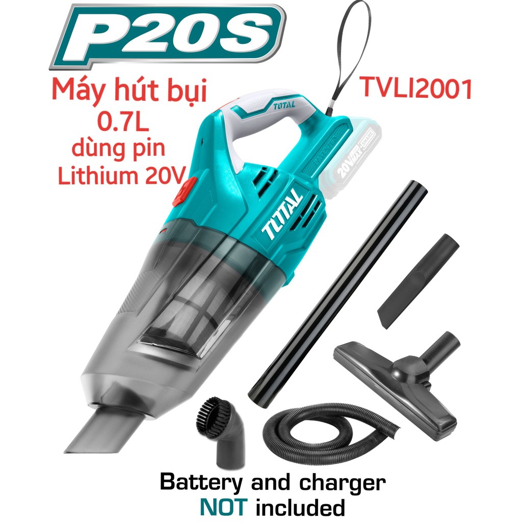 Máy hút bụi dùng pin Lithium 20V TOTAL TVLI2001 KHÔNG KÈM PIN VÀ SẠC