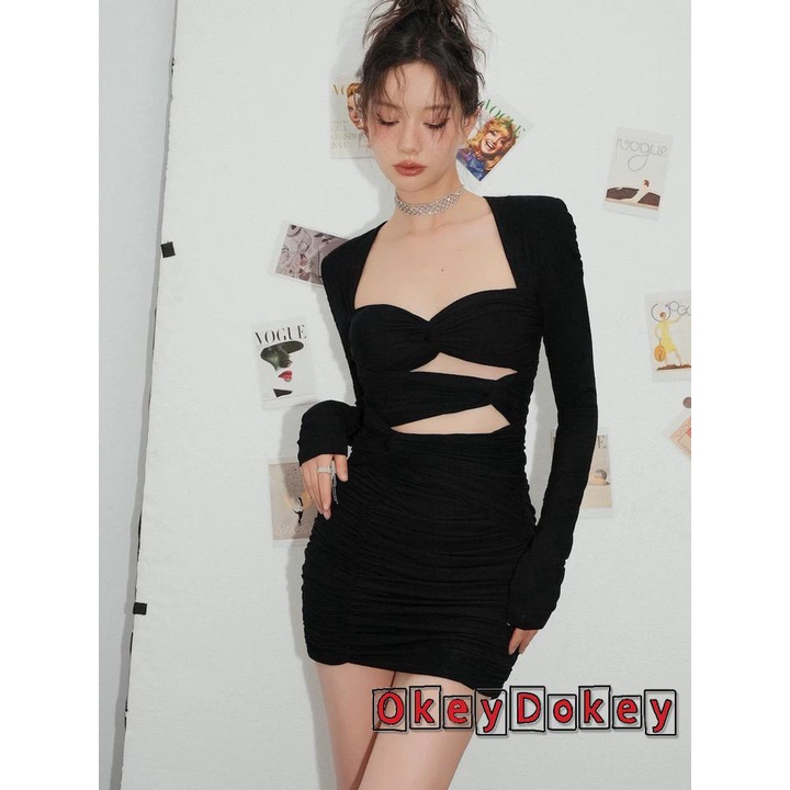 Đầm Ôm Dáng Màu Trơn Khoét Lỗ Gợi Cảm Cho Nữ