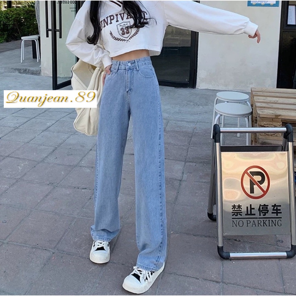 Quần jean bò ống xuông rộng dáng vintage màu xanh nhạt Quanjean.89 | BigBuy360 - bigbuy360.vn