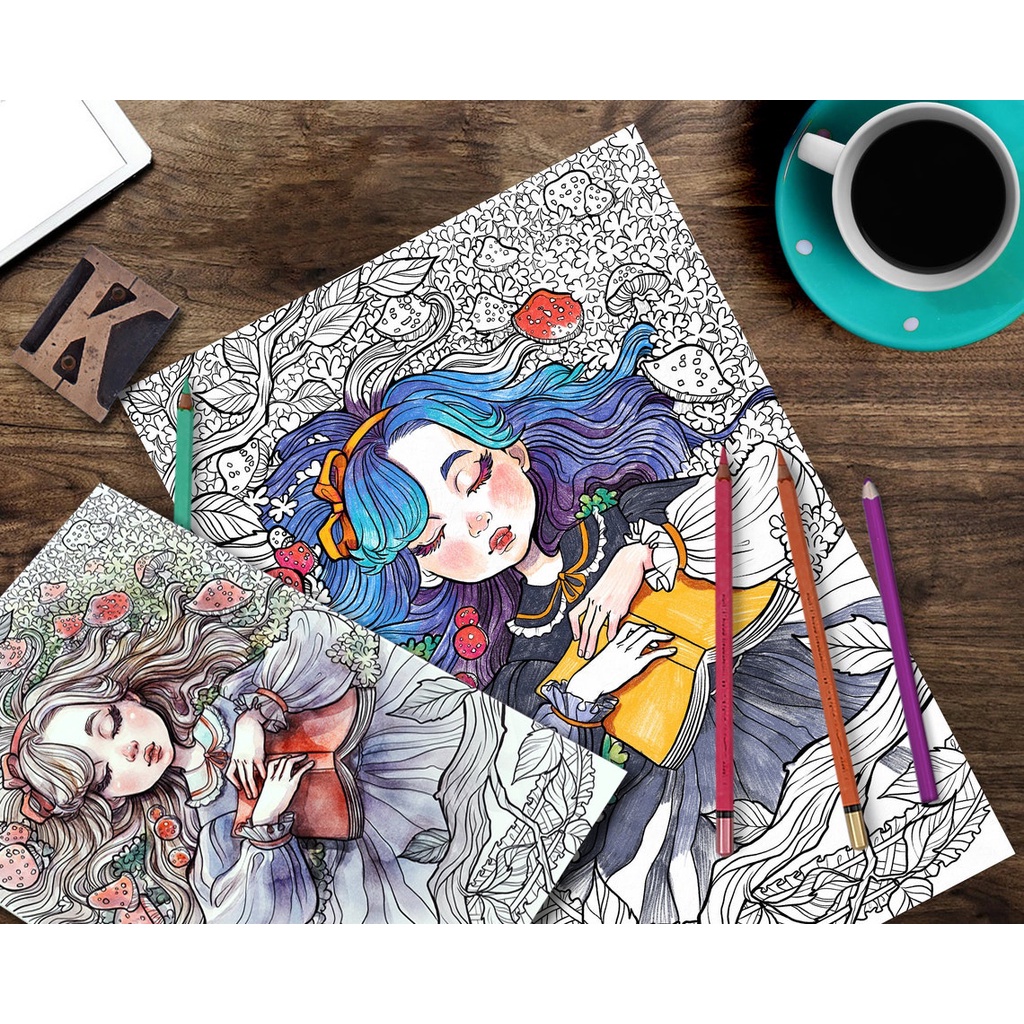 Line art tranh tô màu nước combo 8 tranh, giấy dầy đẹp