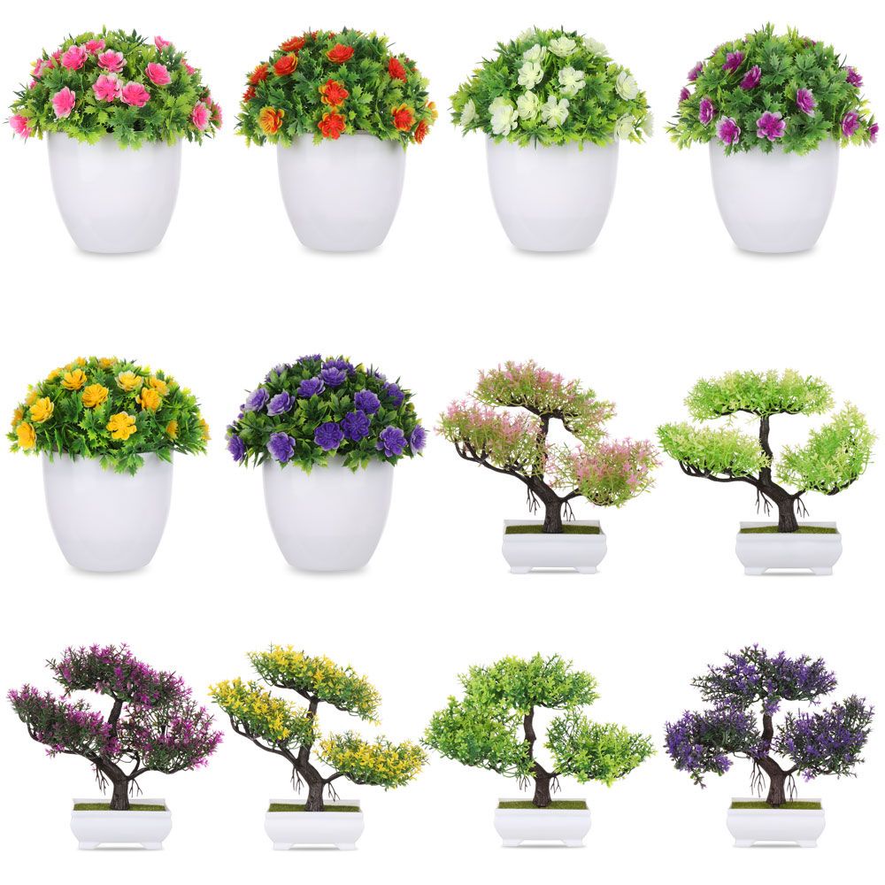 Chậu cây bonsai giả nhiều màu sắc dùng trang trí nhà cửa