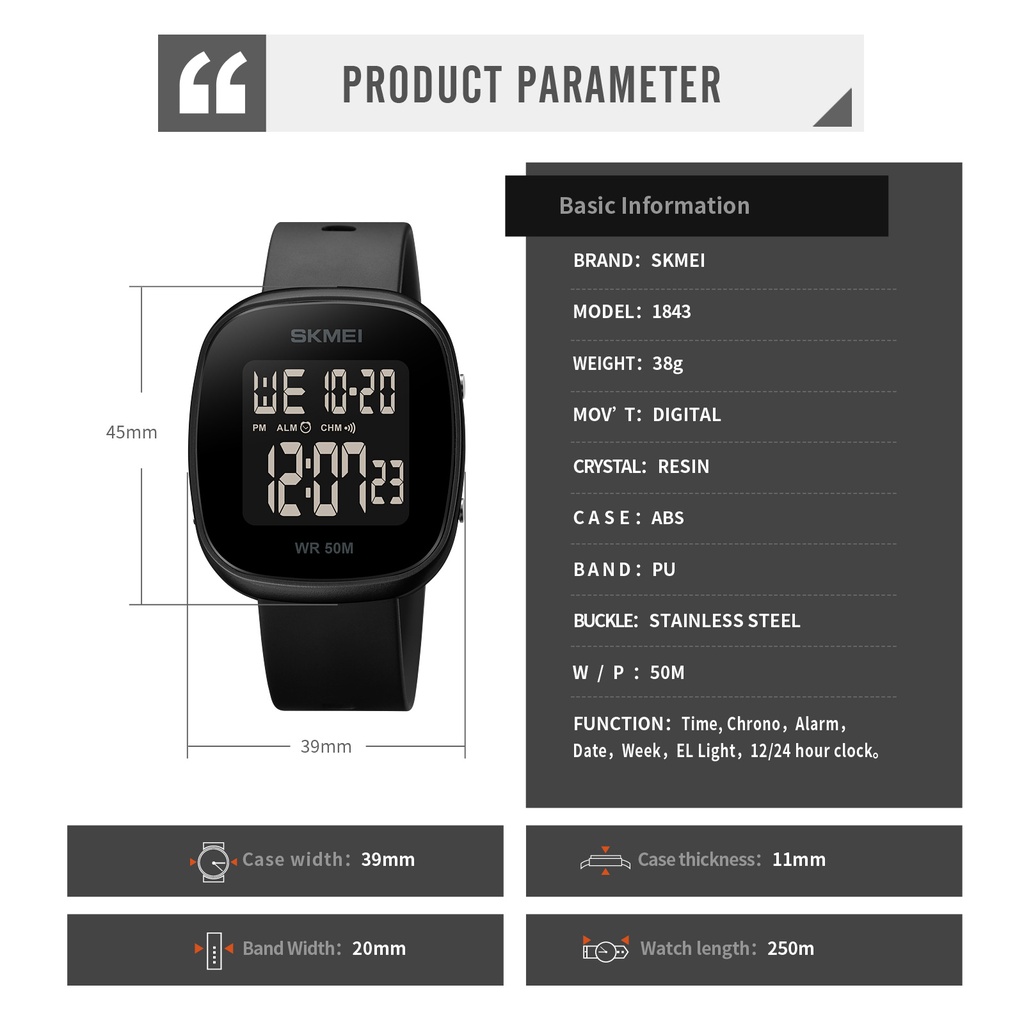 Đồng Hồ Điện Tử Chống Thấm Nước Có Đèn LED Cho Nam SKMEI