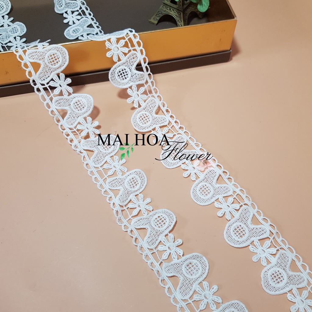 RC8 Cuộn 20 mét dây viền ren dùng làm ren may đồ ren chỉ trắng hình tai thỏ rộng 4.5cm Maihoaflower