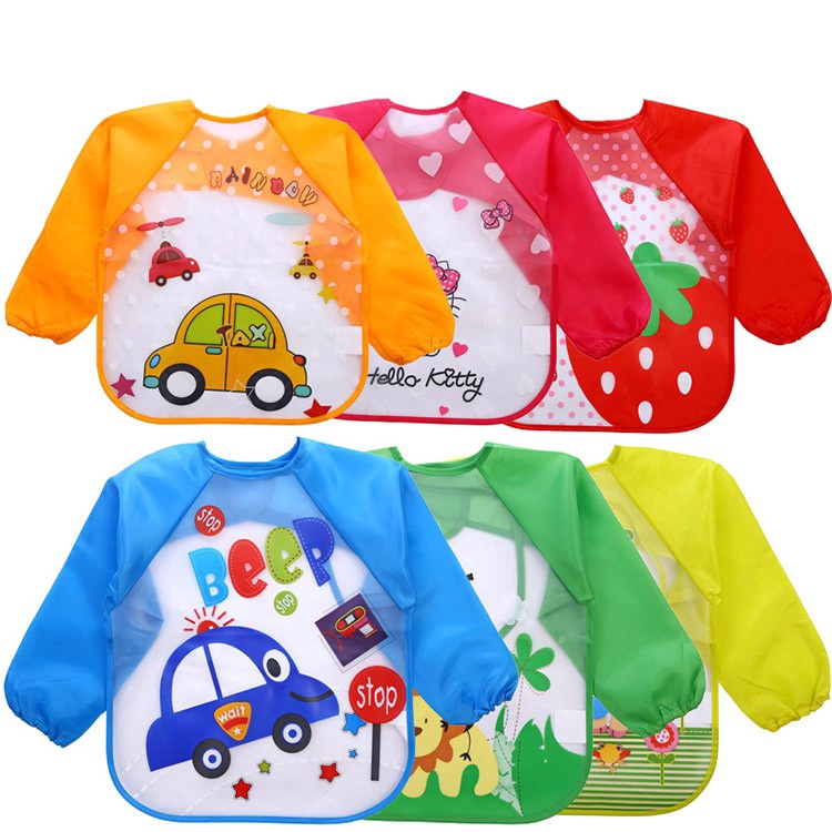 EVA Garment Children Long Sleeves Waterproof Reverse Dressing Baby Eating Clothes Bib Wash Free