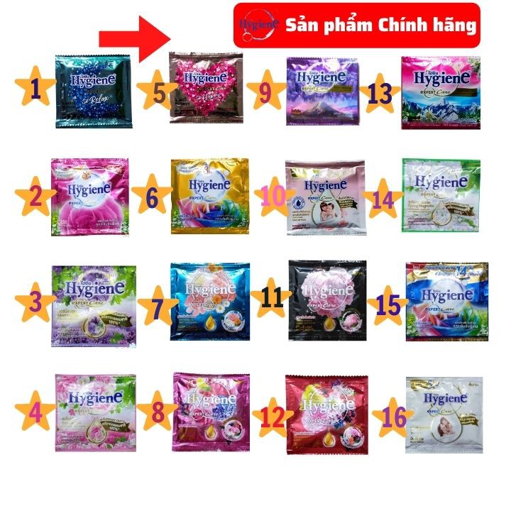 Combo 5 dây nước xả vải đậm đặc Hygiene (60 gói/20ml) - Nước xả vải được ưa chuộng tại Thái Lan -Tomchuakids