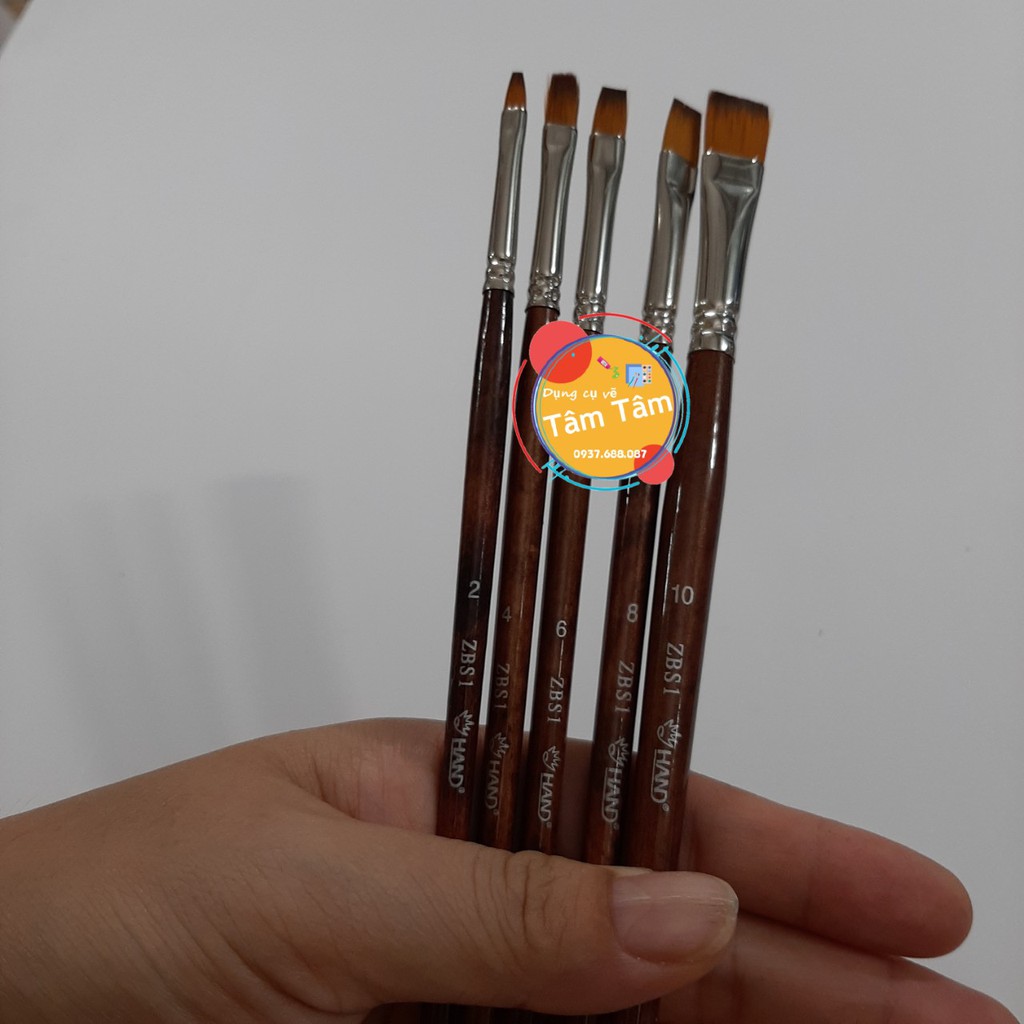 -Cọ hand đầu vuông thân nâu mã ZBS1, Cọ vẽ bột than hand ZBS1-