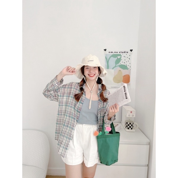 AN493-Set sơmi caro mỏng kèm áo 2 dây
