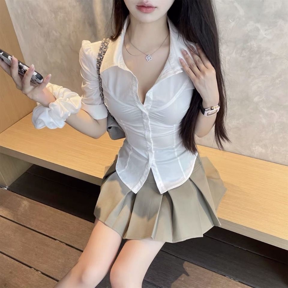 COZOK Set Áo Sơ Mi Tay Lỡ Và Chân Váy Lưng Cao Thời Trang Cá Tính Cho Nữ