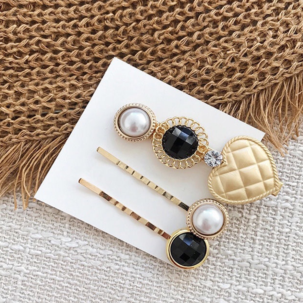 Set 3 kẹp tóc đính ngọc trai giả phong cách retro