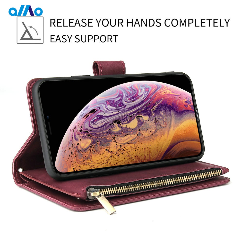 Bao da điện thoại etui dạng ví có khóa kéo đa năng cho samsung m32 a12 a22 a32 4g 5g a52 a72