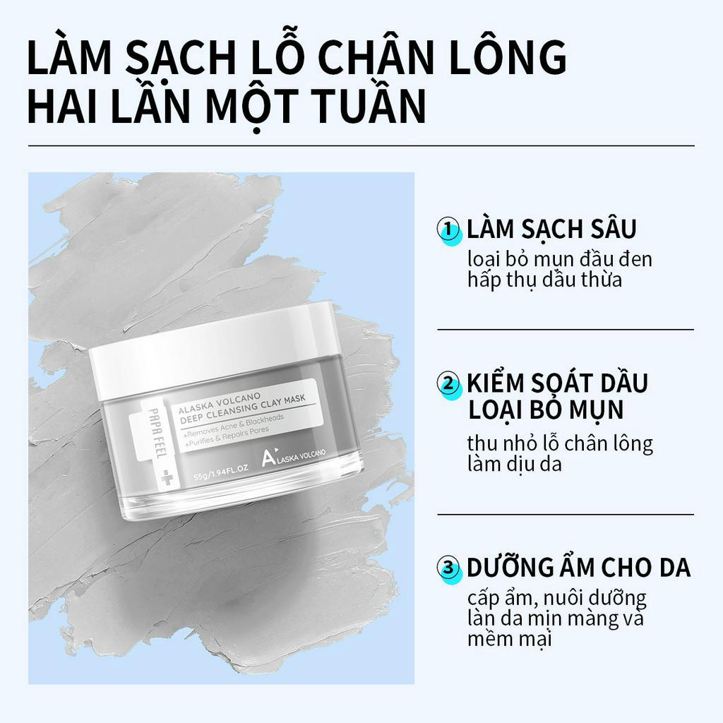 PAPA FEEL Mặt nạ đất sét núi lửa Alaska giúp làm sạch sâu và thu nhỏ lỗ chân lông chuyên dụng  55g