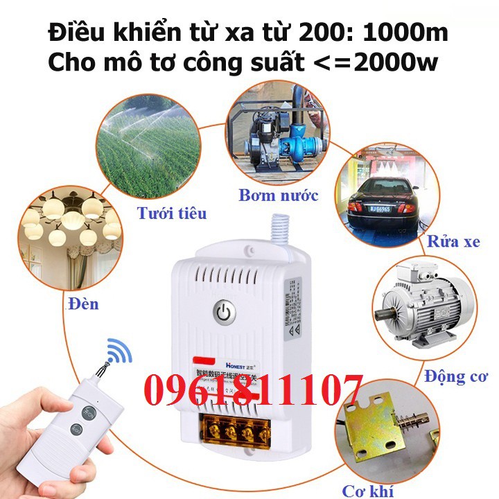 Bộ công tắc điều khiển từ xa honest công suất lớn Honest 1km HT- 9220 ZR 40A, công tắt máy rửa xe từ xa honest