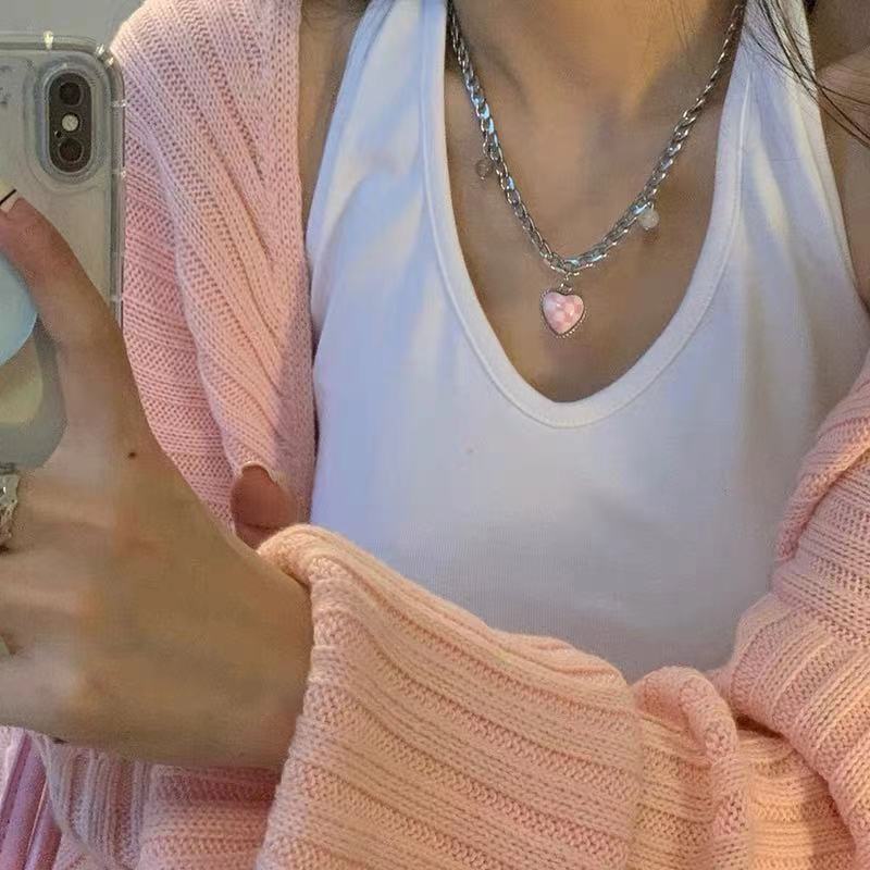 Vòng cổ mặt trái tim họa tiết kẻ sọc thời trang JP5