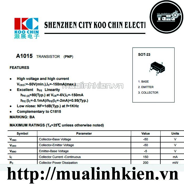 Linh Kiện A1015 SOT23 TRANS PNP 0.15A 50V ( SMD-BA)