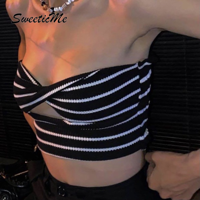 Áo Ống Không Tay Hở Lưng Dáng Chữ A In Họa Tiết Kẻ Sọc Thời Trang Hàng Mới   Dành Cho Bạn Nữ