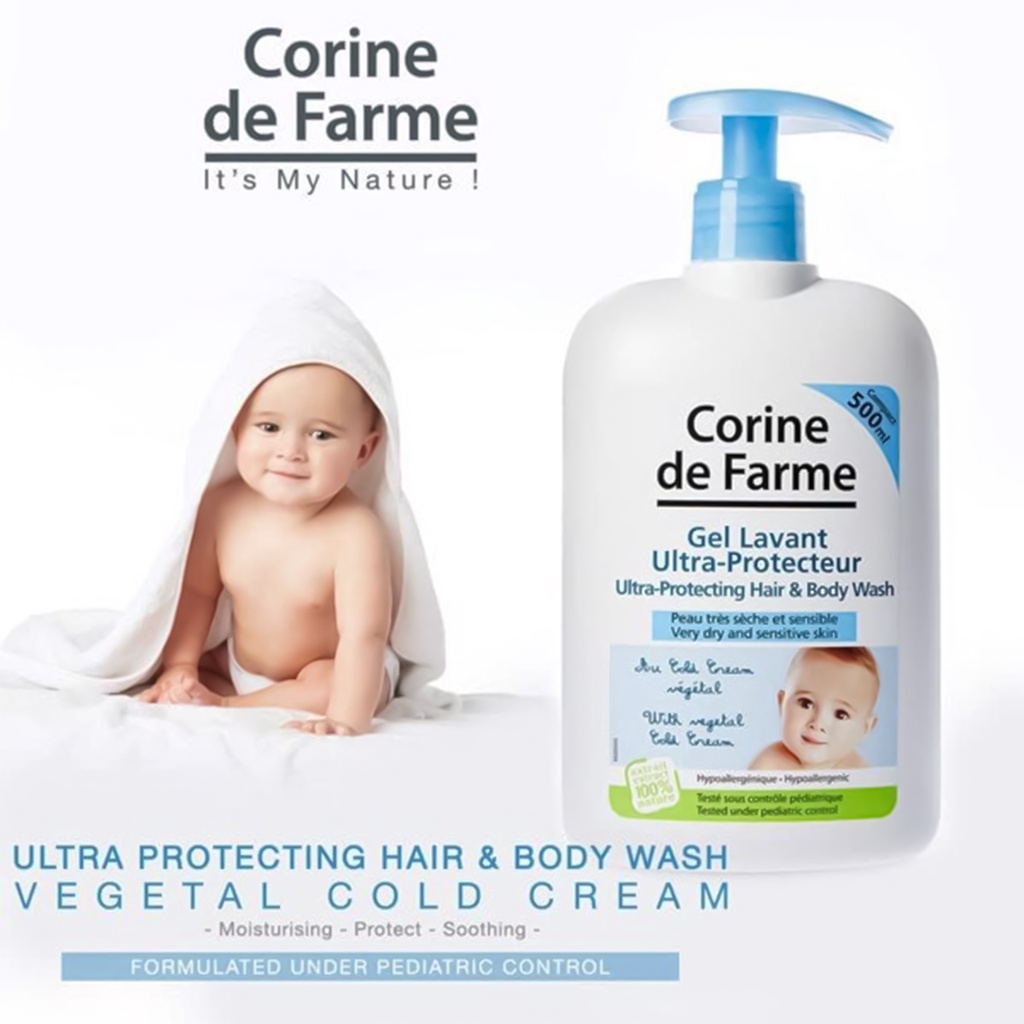 Gel Gội Và Tắm Cho Bé Da Khô Và Nhạy Cảm Corine De Farme Ultra-Protecting Hair &amp; Body Wash 500ml