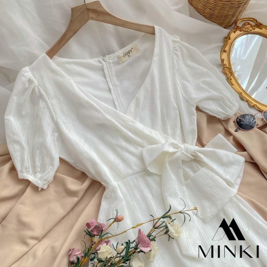 🌸 ĐẦM TRẮNG HỒNG HOẠ TIẾT CHIẾC LÁ - CHẤT LIỆU CAO CẤP - MÀU TRẮNG / HỒNG | BigBuy360 - bigbuy360.vn