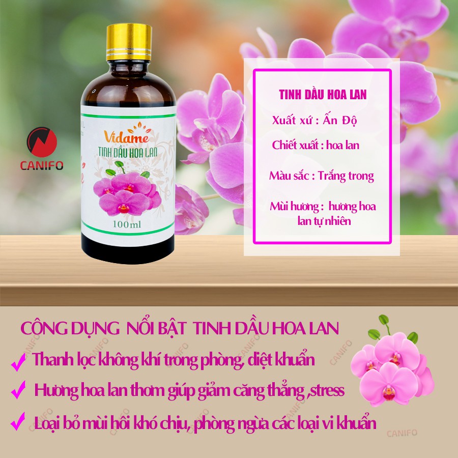 Tinh dầu hoa lan nguyên chất 100ml CANIFO có kiểm định chất lượng - Hương hoa lan ngọt ngào, thư giãn, xông thơm phòng