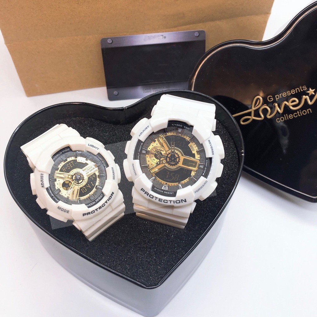 Đồng hồ thể thao nam nữ kim điện tử - GA110 trắng 2 kim vàng | BigBuy360 - bigbuy360.vn