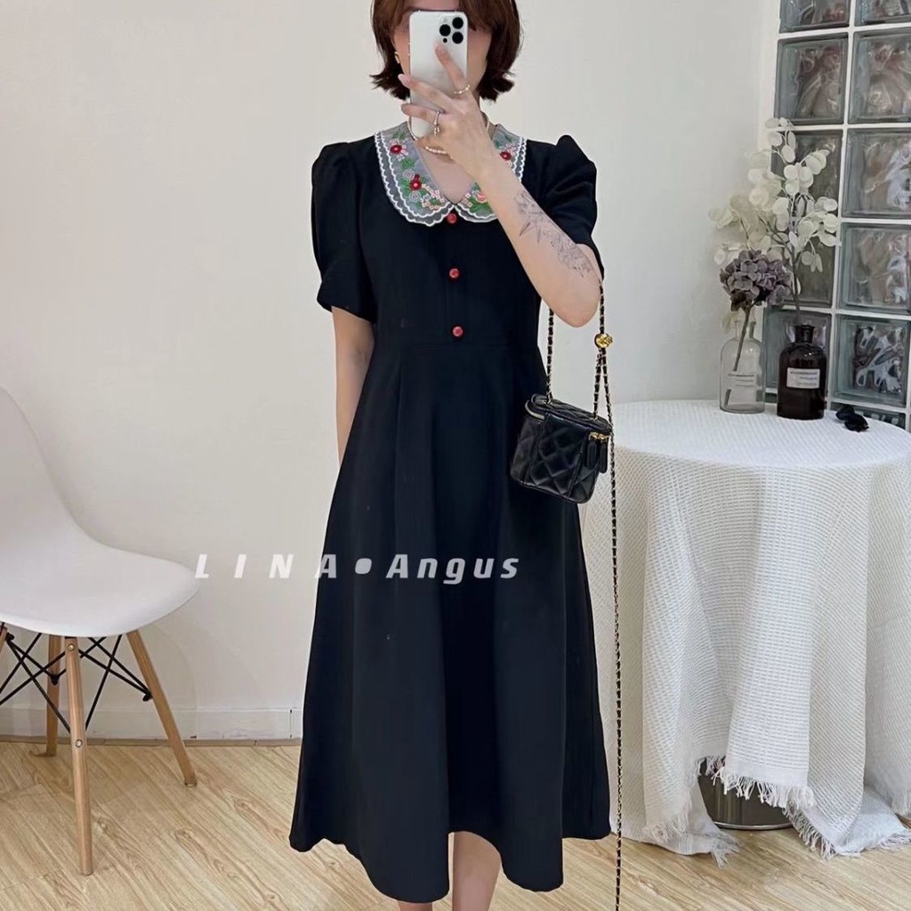 Đầm Polo Màu Đen Thời Trang Phong Cách Pháp Cho Nữ