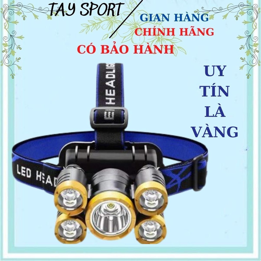 Đèn Pin 5 Bóng Siêu Sáng,Thể Thao,Đi Đêm,Đèn Câu Cá Có Dây Sạc USB Chống Nước