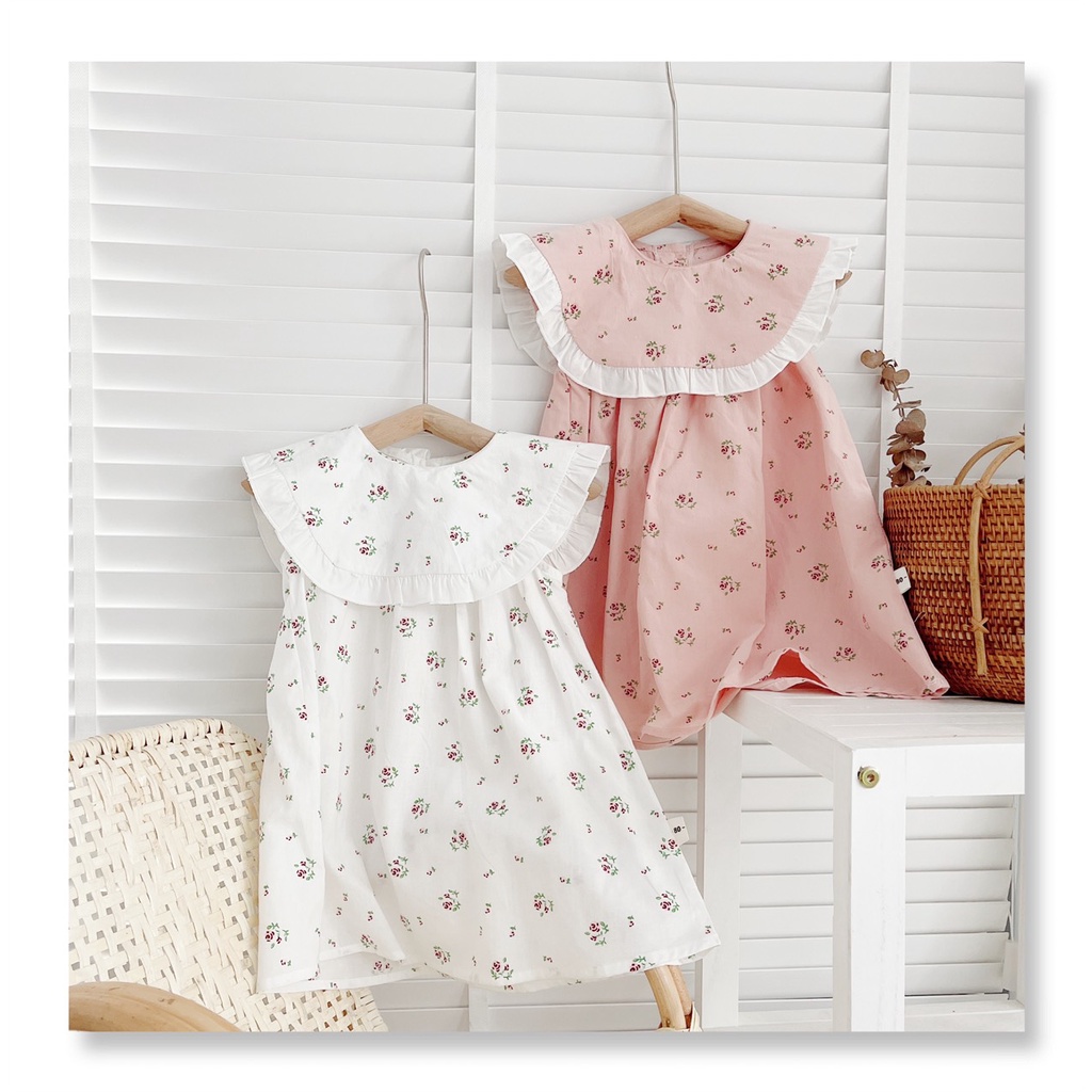 Váy hè hoa nhí cổ tròn to cho bé gái 8-21kg (6 tháng-6 tuổi)