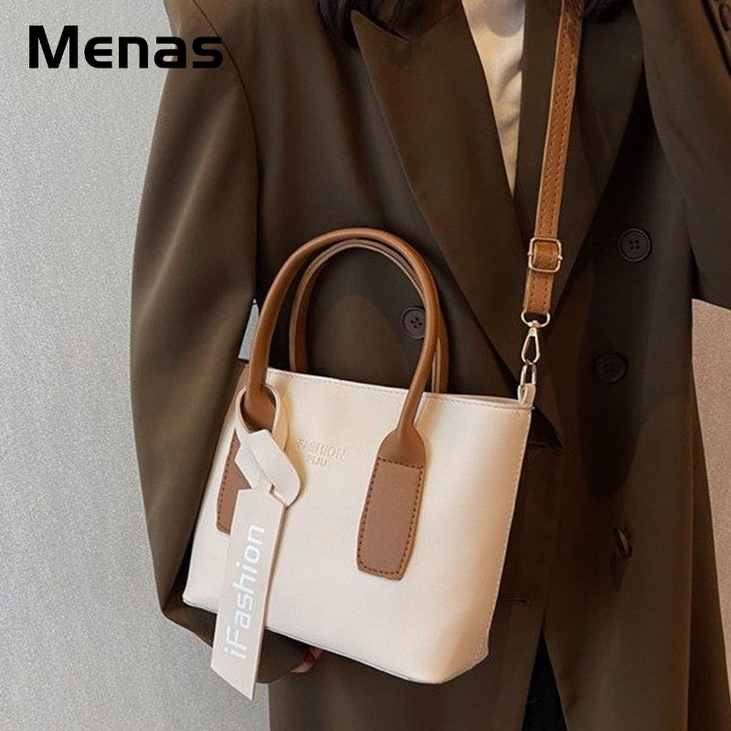 Menas Túi Xách Da PU Cỡ Lớn Màu Tương Phản Phong Cách Phương Tây Thời Trang Cho Nam