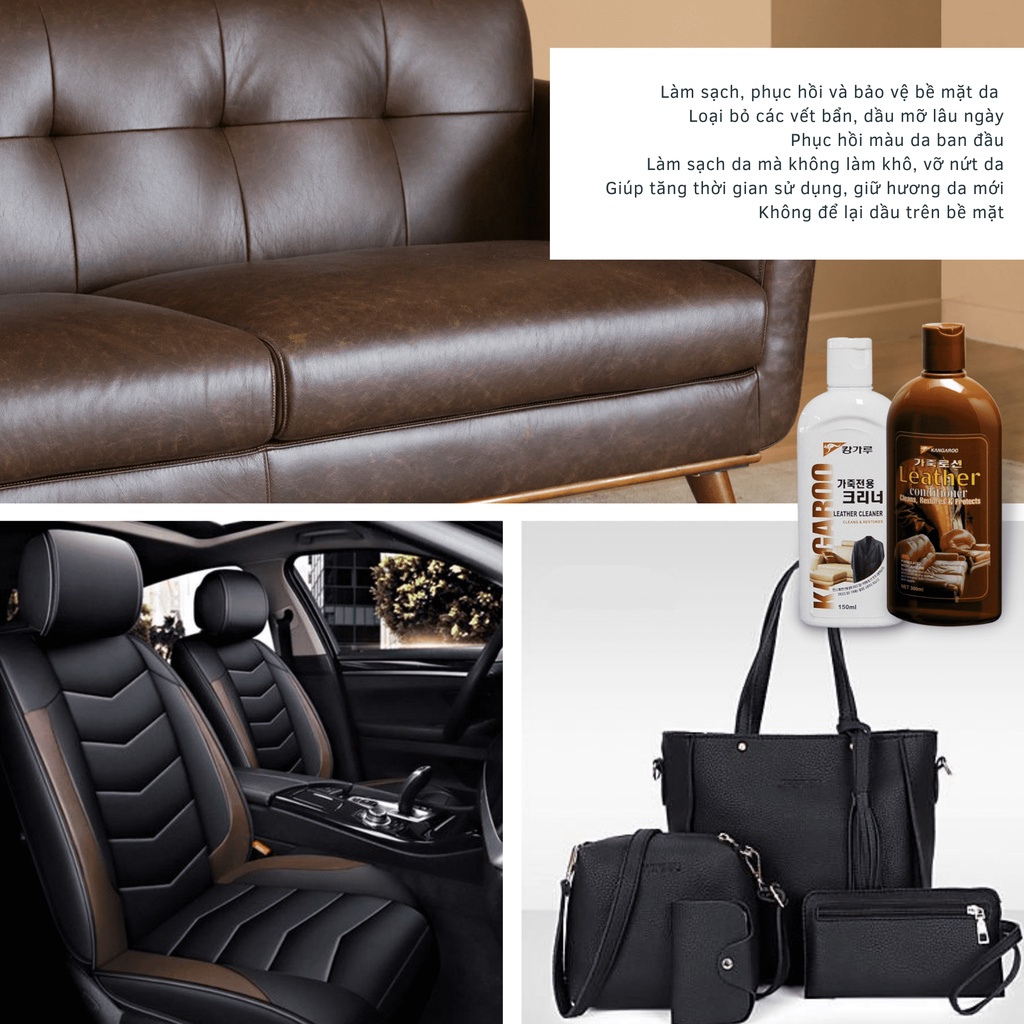 Làm sạch da Leather Cleaner Klink dành cho túi áo giày ghế da cao cấp mà không làm vỡ da, hương thơm dễ chịu