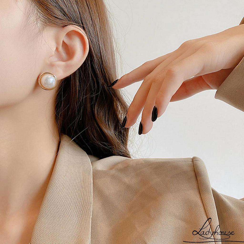 Bông Tai Xỏ Hình Tròn Đính Hạt Tinh Tế Dành Cho Nữ