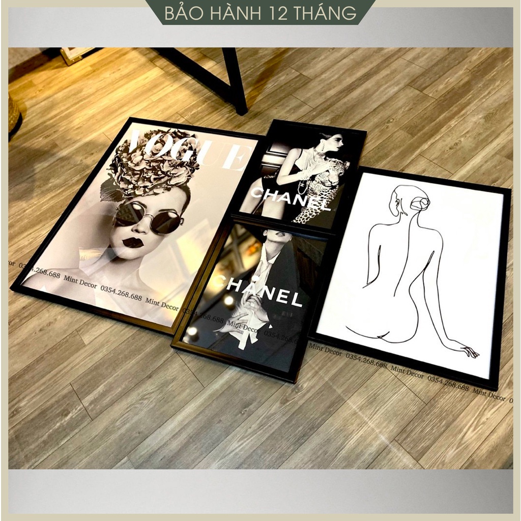 Tranh cô gái Chanel trang trí cửa hàng thời trang, làm background livestream bán hàng đẹp | Mint Decor
