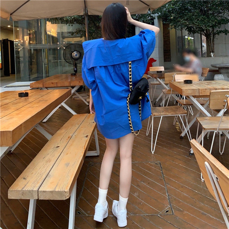 Đầm Sơ Mi Cổ Búp Bê Tay Phồng Dáng Rộng Thời Trang Mùa Hè Cho Nữ