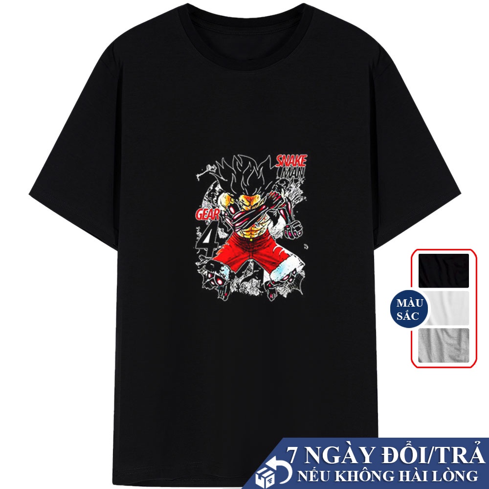 Áo Thun Tay Lỡ Luffy Gear One Piece Cực Chất Đen Trắng Xám, Áo Phông Oversize Nam Luffy Độc Đáo Vb3