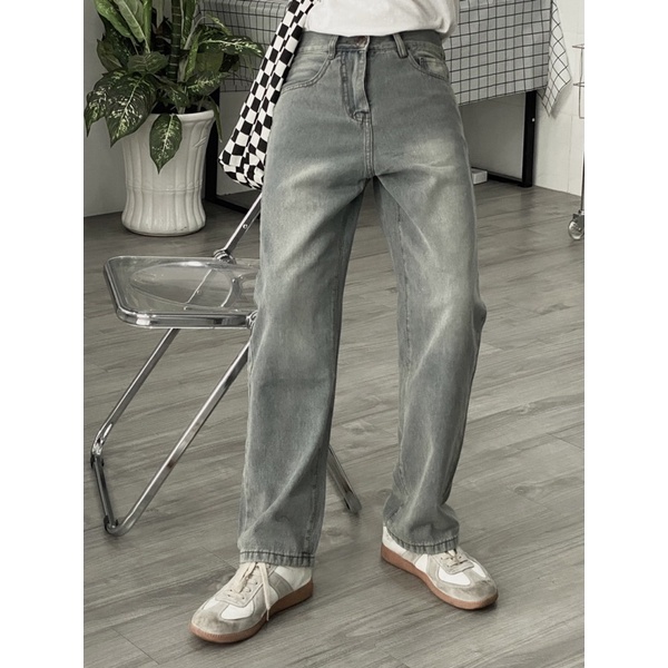 QUẦN BAGGY JEANS XÁM VÀNG TRƠN ỐNG RỘNG FORM UNISEX NAM NỮ (hình chụp thật)
