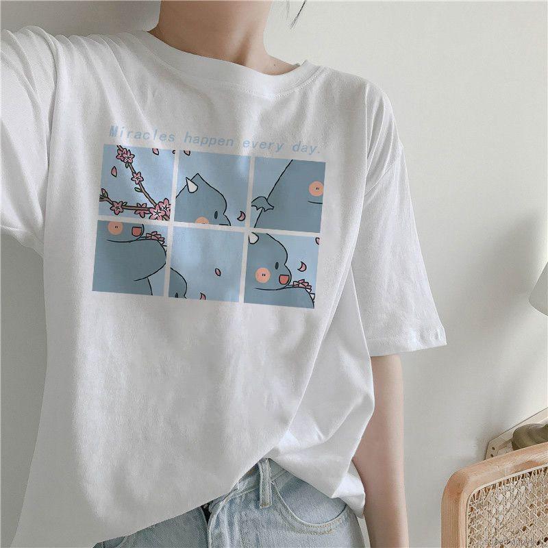 Áo thun tay ngắn dáng rộng in họa tiết hoạt hình thiết kế đơn giản thời trang năng động