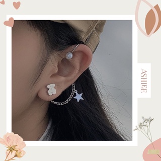 Bông tai unisex hình gấu dạng chuỗi dài 1 bên độc đáo siêu ngầu bt02