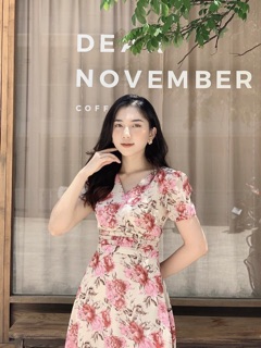 Váy Đầm nữ xoè hoa cổ V