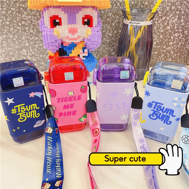 Disney/ LOTSO BEAR Bình Nước Silicon Hình Vuông In Hình Hoạt Hình 3D Dễ Thương