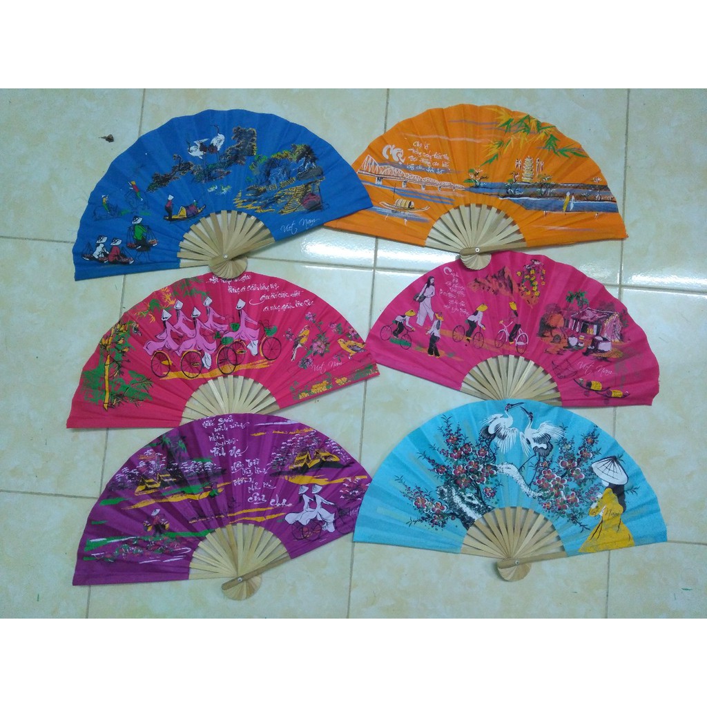 Combo 10 Quạt vải Huế_Dài 28cm, xòe 50cm
