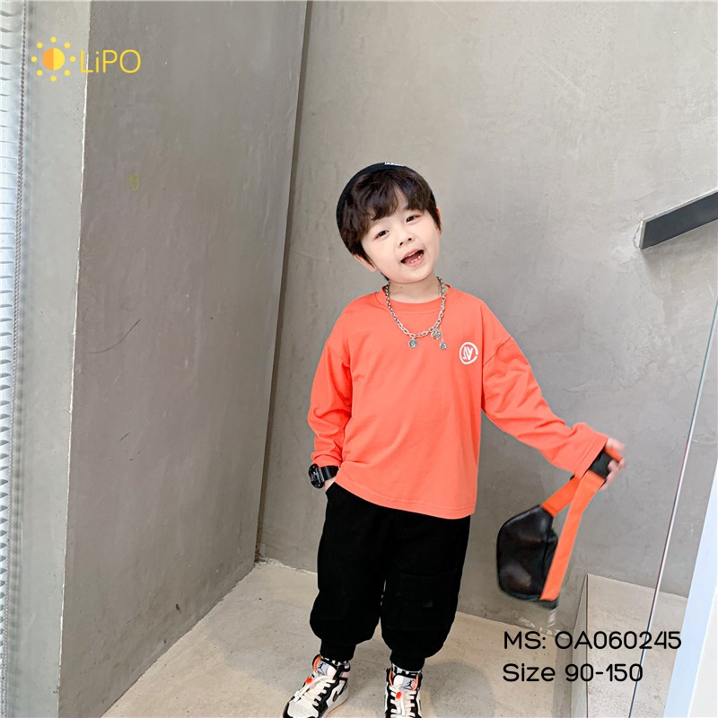 Áo thun cho bé trai, bé gái dài tay mùa thu đông chất cotton trơn 2 3 4 5 6 7 8 tuổi Lipokids - OA060