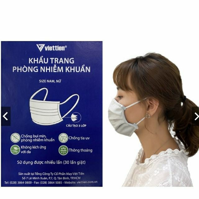 Combo 3 khẩu trang vải kháng khuẩn Việt Tiến
