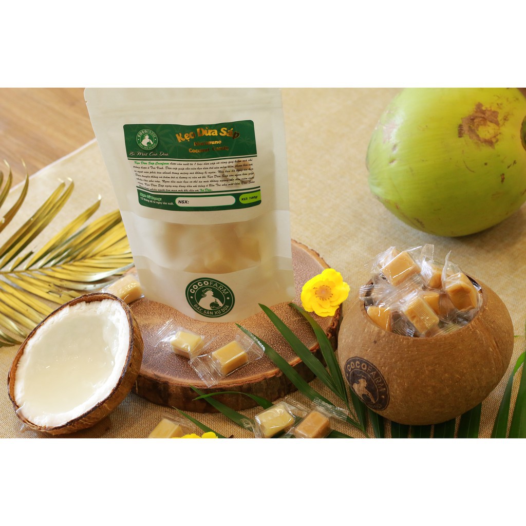 Kẹo Dừa Sáp bịch zip (Vị nguyên chât, vị lá dứa, vị cacao)